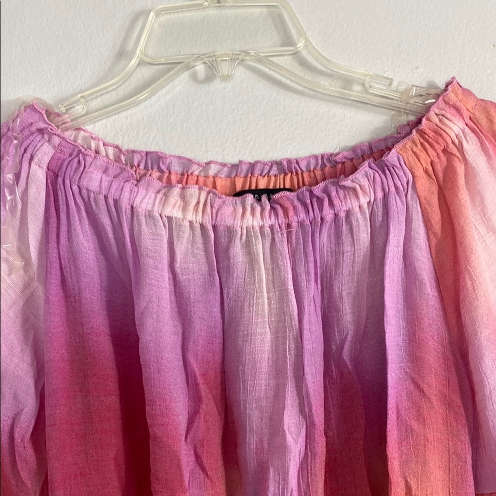 Zac & Rachel Pink and Orange Ruffled Bell Sleeve Blouse - Picture 2 of 7